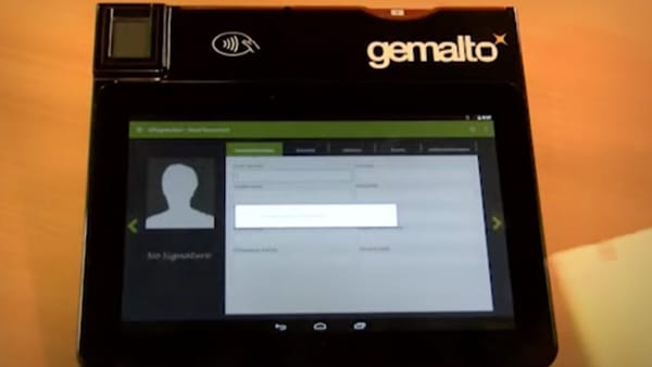 Coesys biometric enrollment tablet with embedded Columbo fingerprint sensor