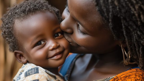 African mother lovingly kissing her baby