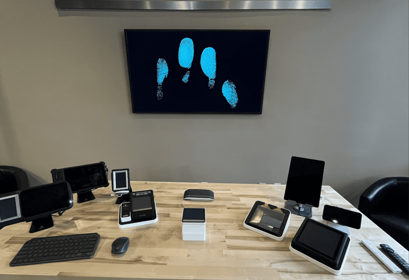 Product displays in the new experience center at Integrated Biometrics' Chandler, Arizona facility