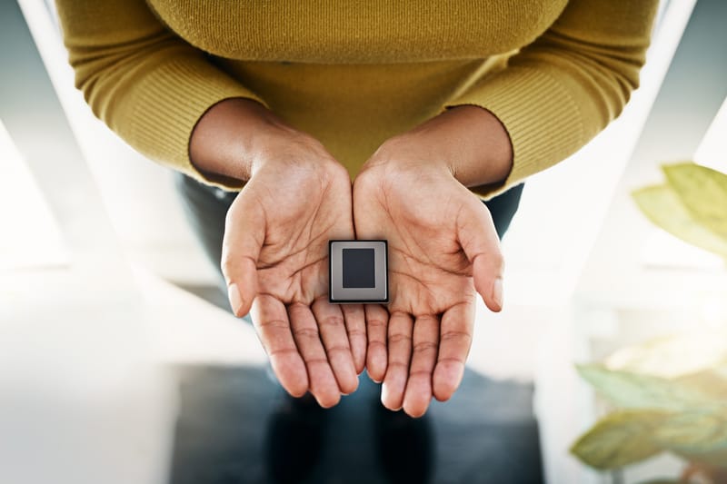 Danno fingerprint sensor resting in open hands