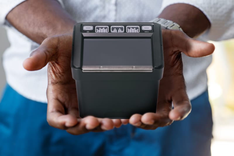Kojak fingerprint scanner resting in open hands